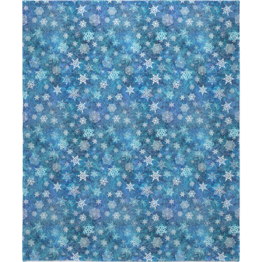 Whinsical Snowflakes Handpainted With Watercolors - Blue Blanket, Fleece, 50x60, Blue