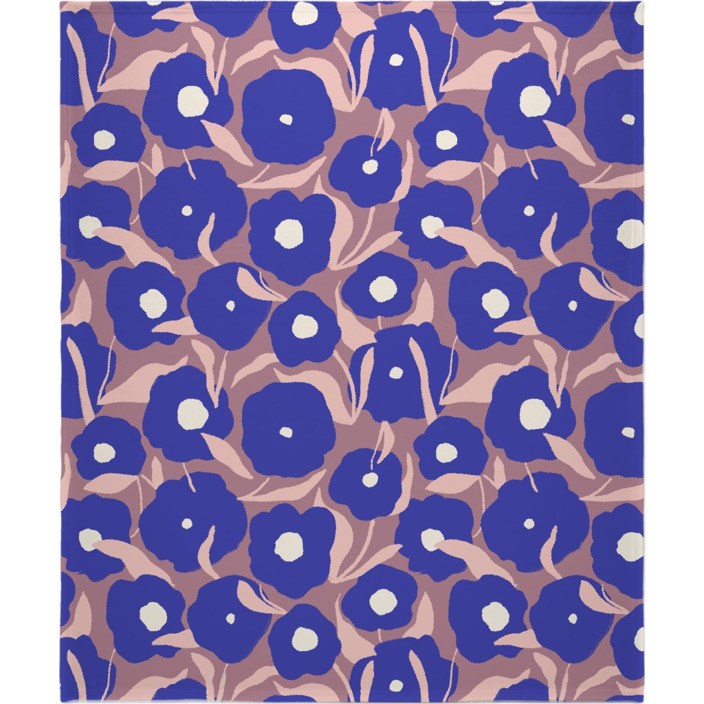 Allover Flowers - Blue Blanket, Fleece, 50x60, Purple, Purple