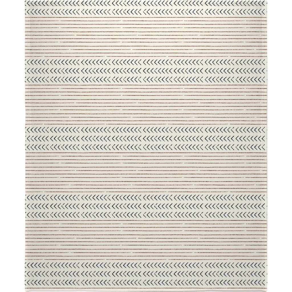 Arrow Stripes Mud Cloth Modern Blanket, Fleece, 50x60, Beige, Antique White