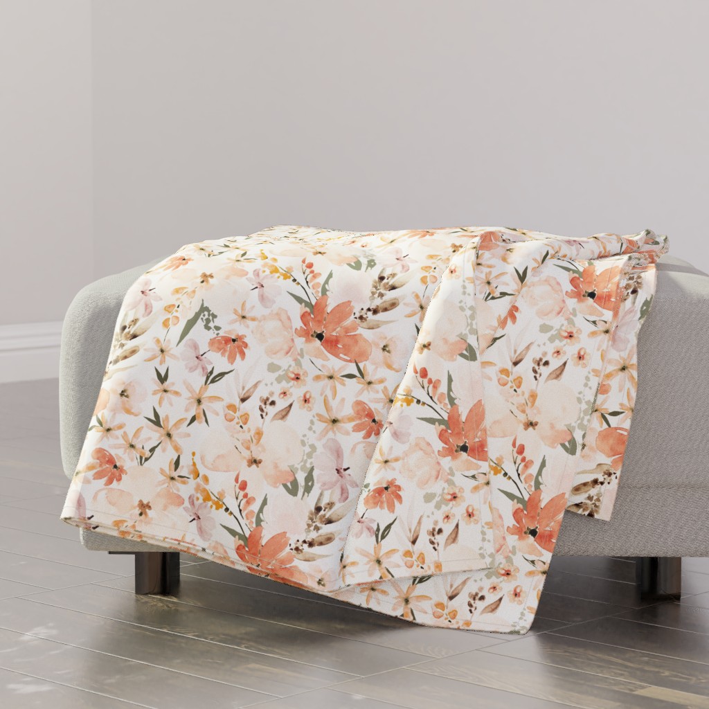 Earth Tone Floral Summer in Peach & Apricot Blanket | Shutterfly