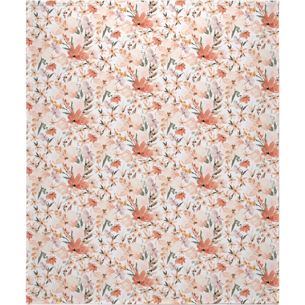 Earth Tone Floral Summer in Peach & Apricot Blanket, Fleece, 50x60, Pink, Bright Pink