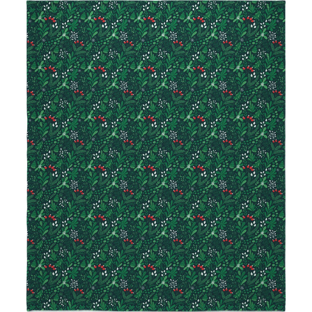 Merry Christmas Botanical - Green Blanket, Fleece, 50x60, Green