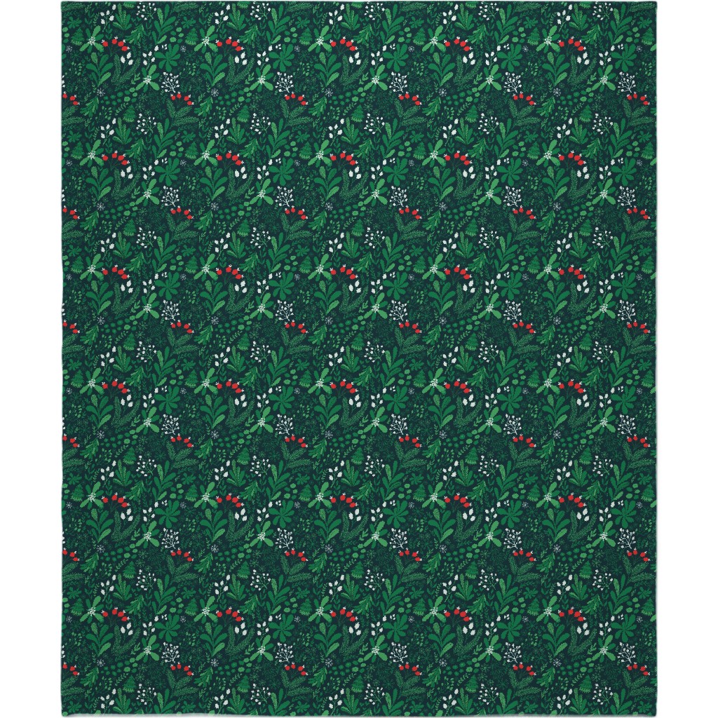 Merry Christmas Botanical - Green Blanket, Fleece, 50x60, Green, Classic Green