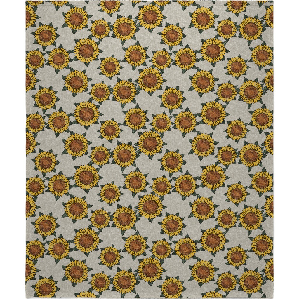 Sunflowers - Summer Flowers - Beige Blanket, Fleece, 50x60, Orange