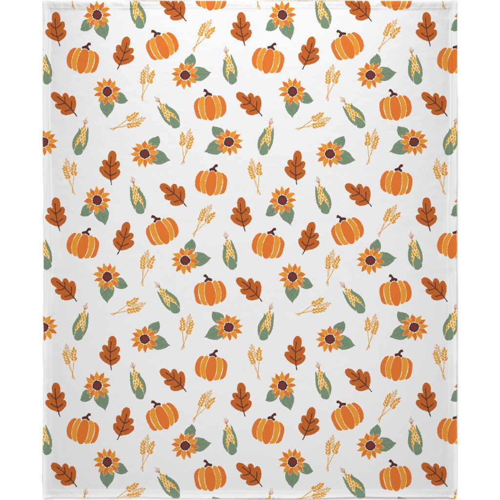 Sunflowers Pumpkins and Corn Cobs Blanket, Fleece, 50x60, Multicolor