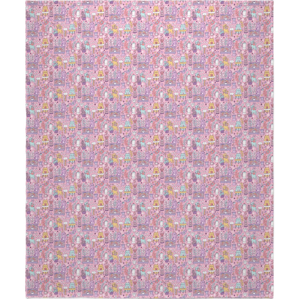 Cute Cats - Multicolor Pastel Blanket, Fleece, 50x60, Pink