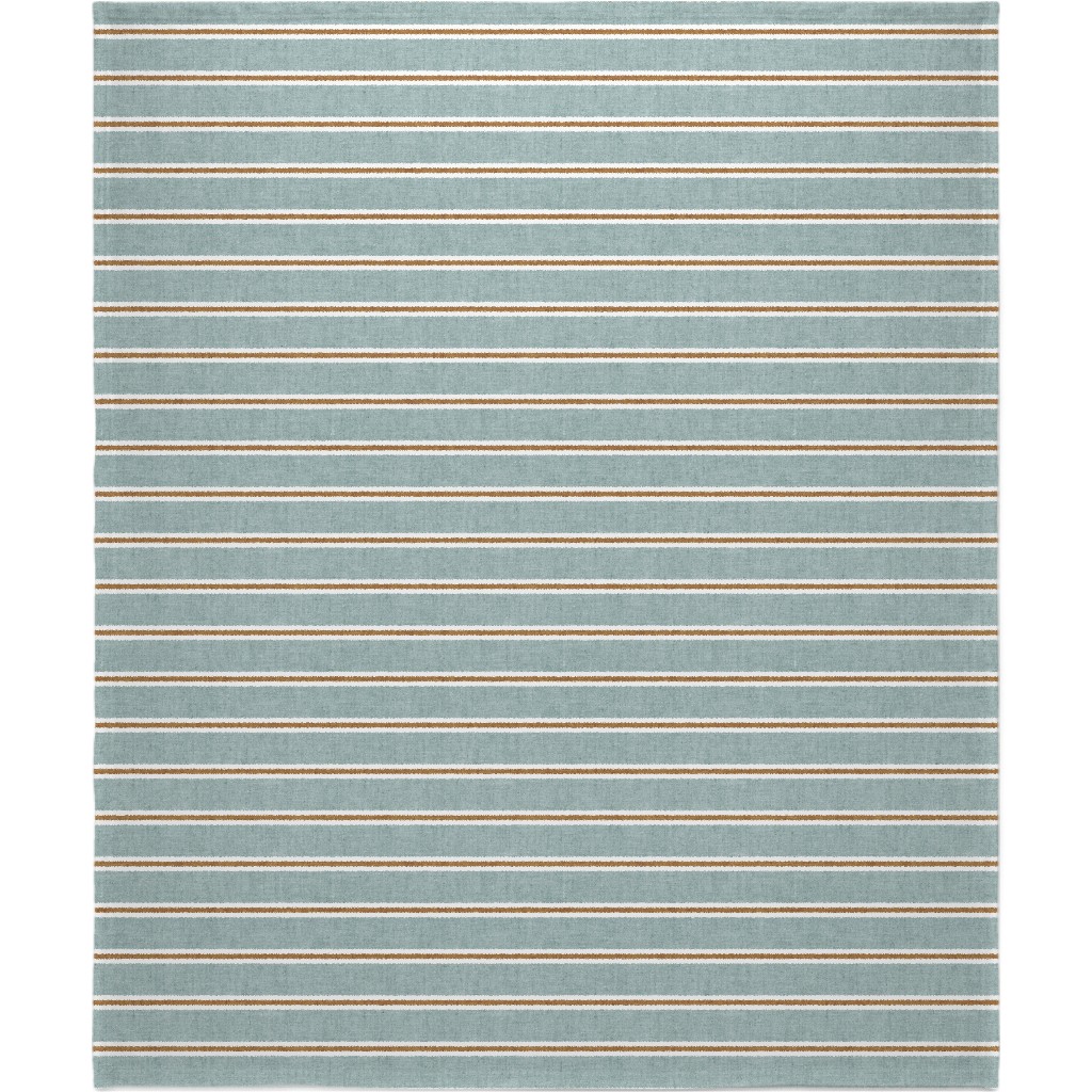 Stripes, Magnolia Flowers Coordinate - Rust on Blue Blanket, Plush Fleece, 50x60, Green