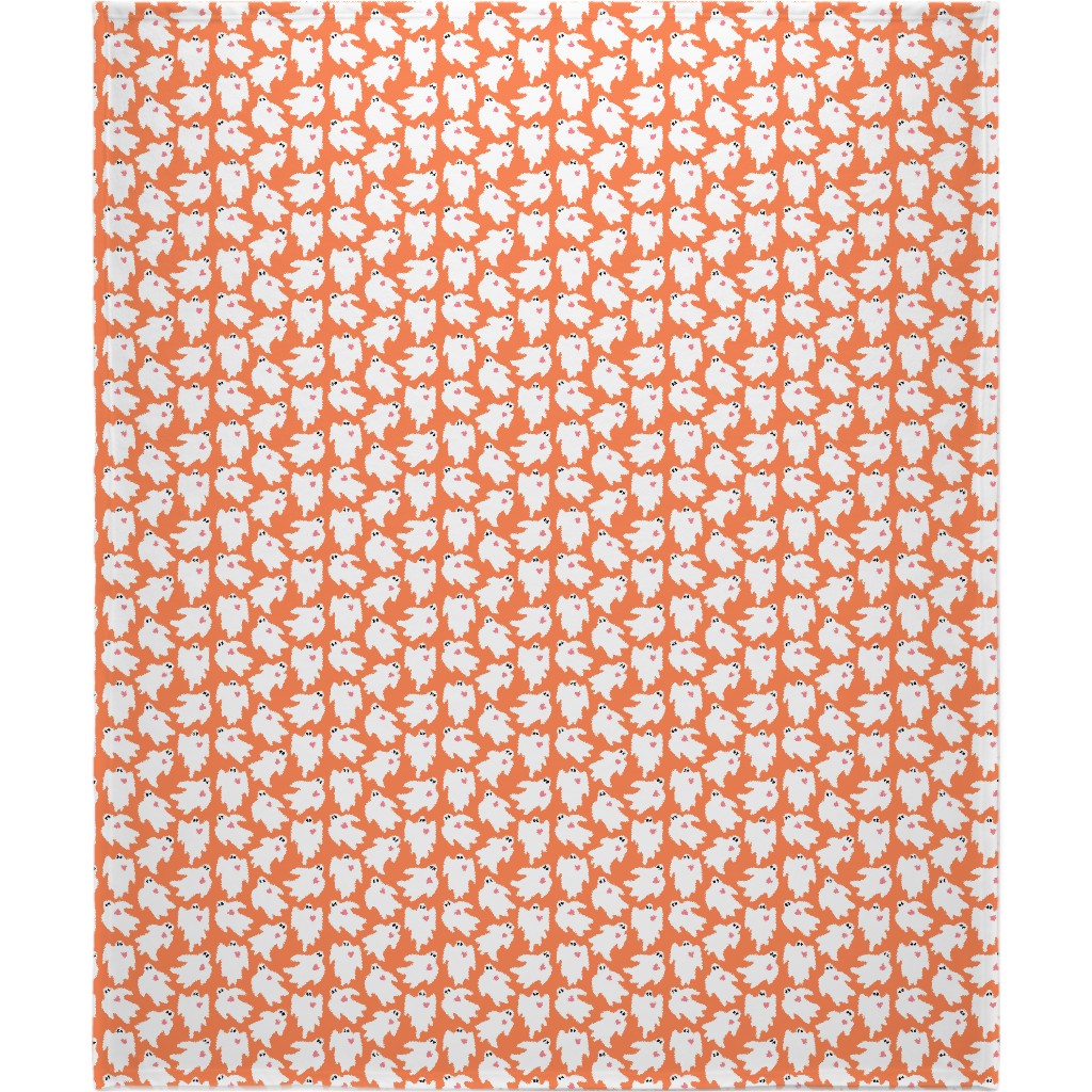 Halloween Ghosts With Hearts - Orange Blanket, Plush Fleece, 50x60, Orange, Orange