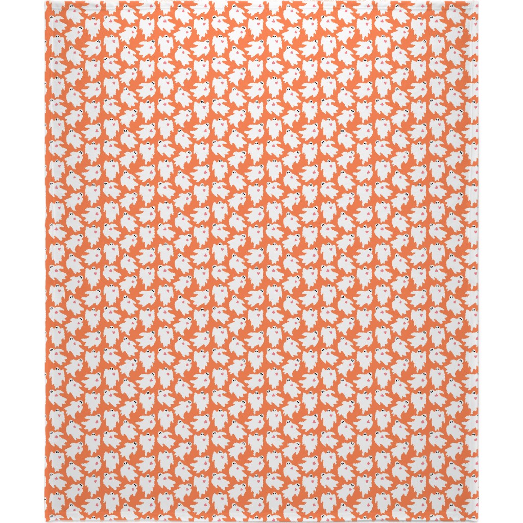 Halloween Ghosts With Hearts - Orange Blanket, Plush Fleece, 50x60, Orange