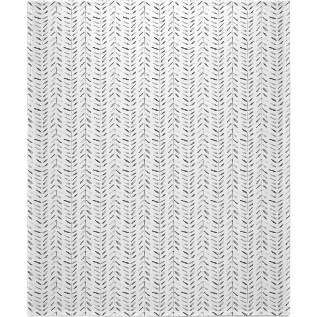 Noir Watercolor Abstract Geometrical Pattern for Modern Home Decor Bedding Nursery Painted Brush Strokes Herringbone Blanket, Plush Fleece, 50x60, White, White
