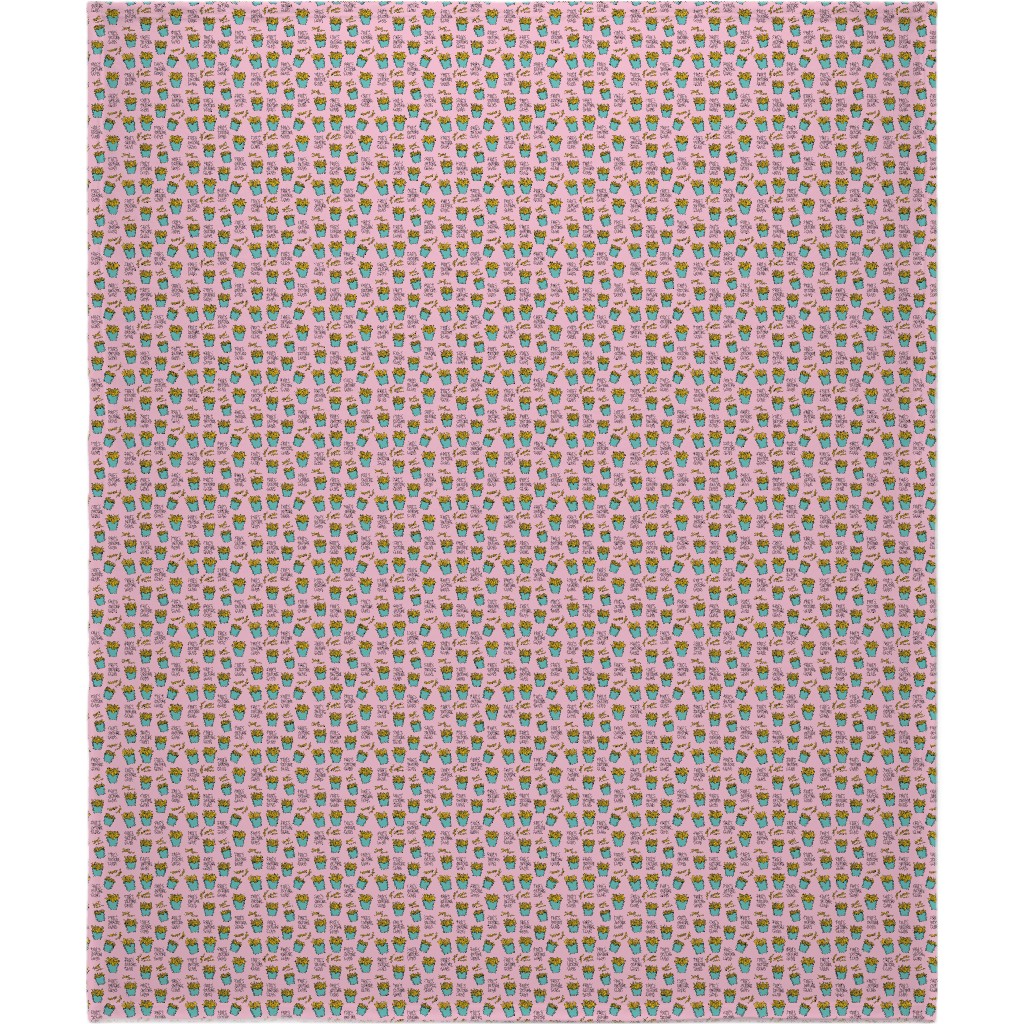 Fries Before Guys - Pop Art Food - Yellow Mint Pink Blanket, Plush Fleece, 50x60, Pink
