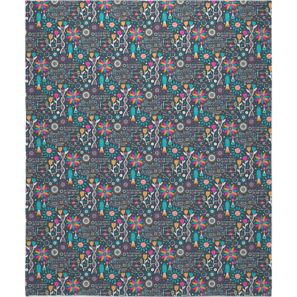 Flowers and Stem Blanket, Plush Fleece, 50x60, Multicolor