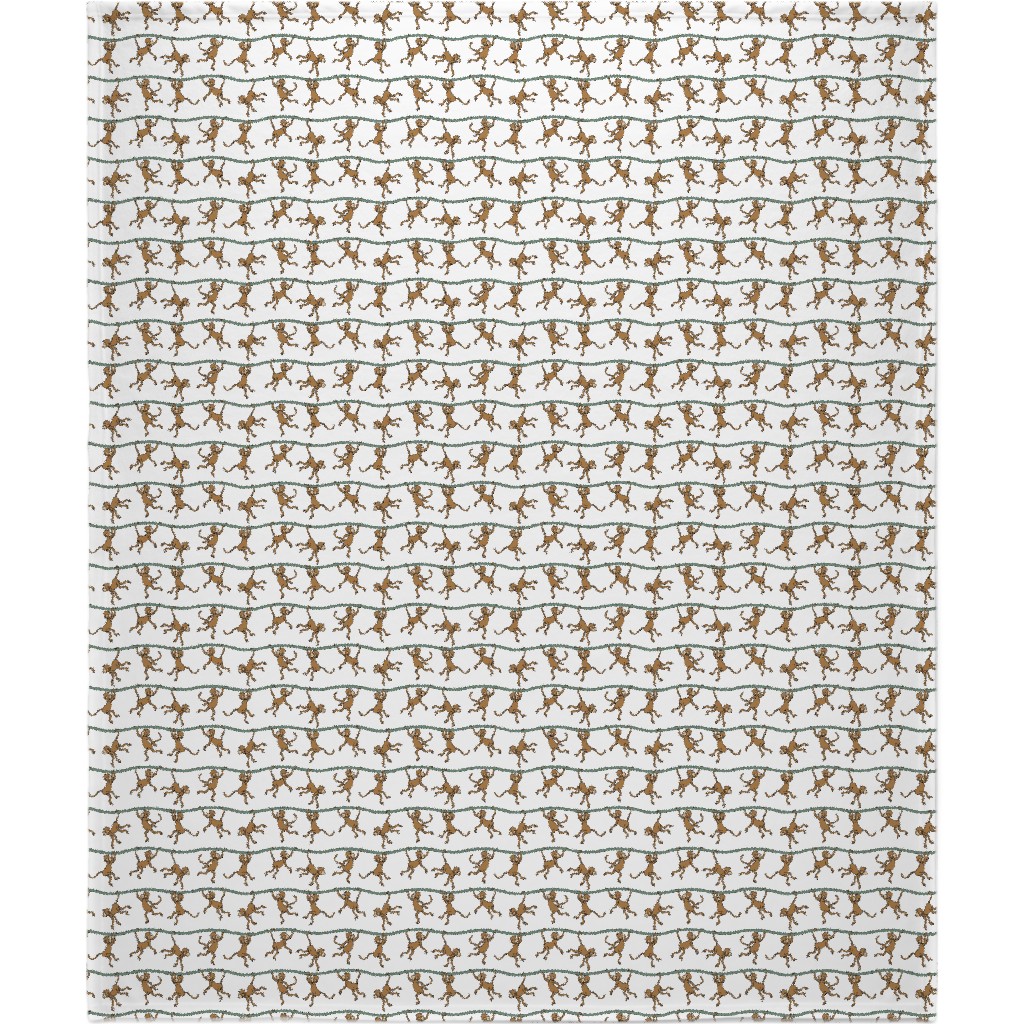 Swinging Monkeys Blanket, Plush Fleece, 50x60, White, White