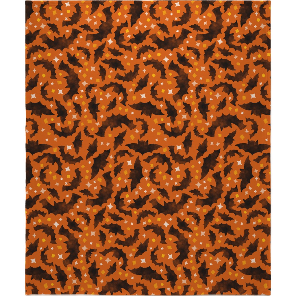Bats & Sparkles Blanket, Plush Fleece, 50x60, Orange, Copper