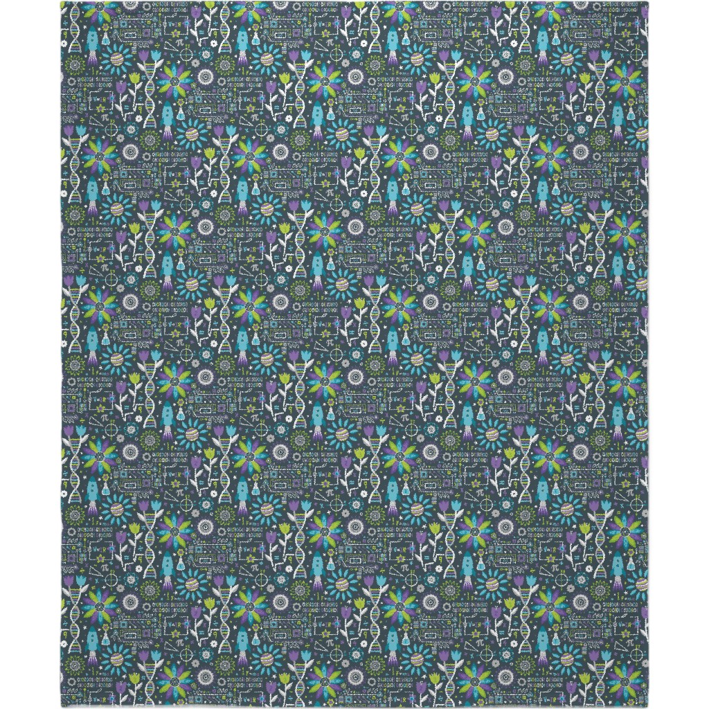 Flowers and Stem Blanket, Plush Fleece, 50x60, Multicolor, Baroque