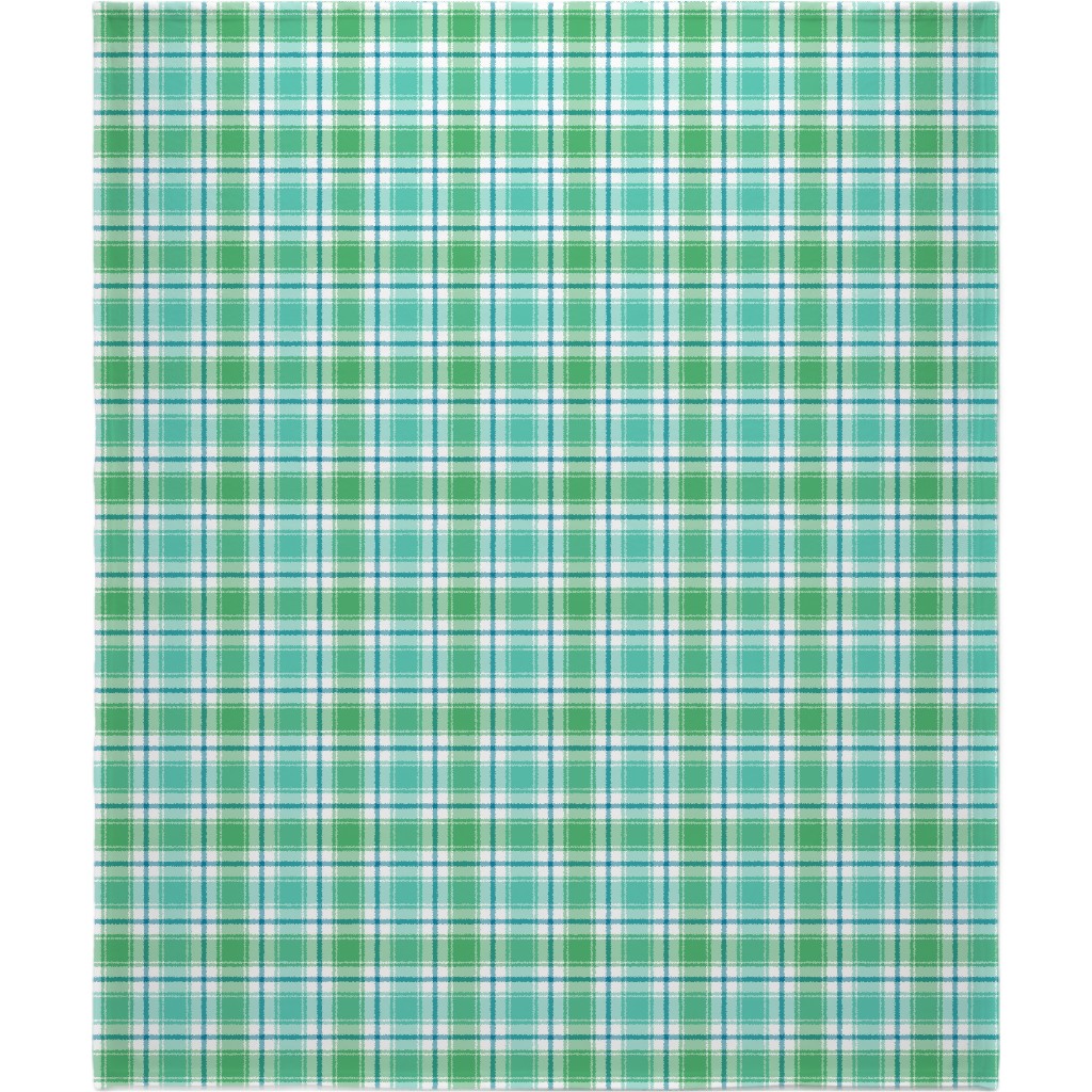 Blue, Green, Turquoise, and White Plaid Blanket, Plush Fleece, 50x60, Green, Classic Green