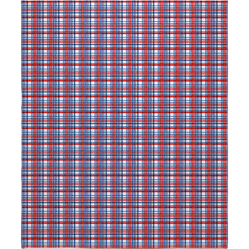 Intricate Plaid Blanket, Plush Fleece, 50x60, Blue, Red