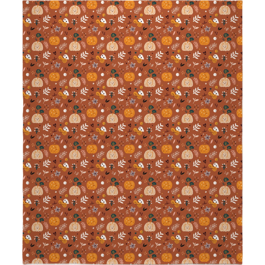 Autumn Pattern - Orange Blanket, Plush Fleece, 50x60, Orange