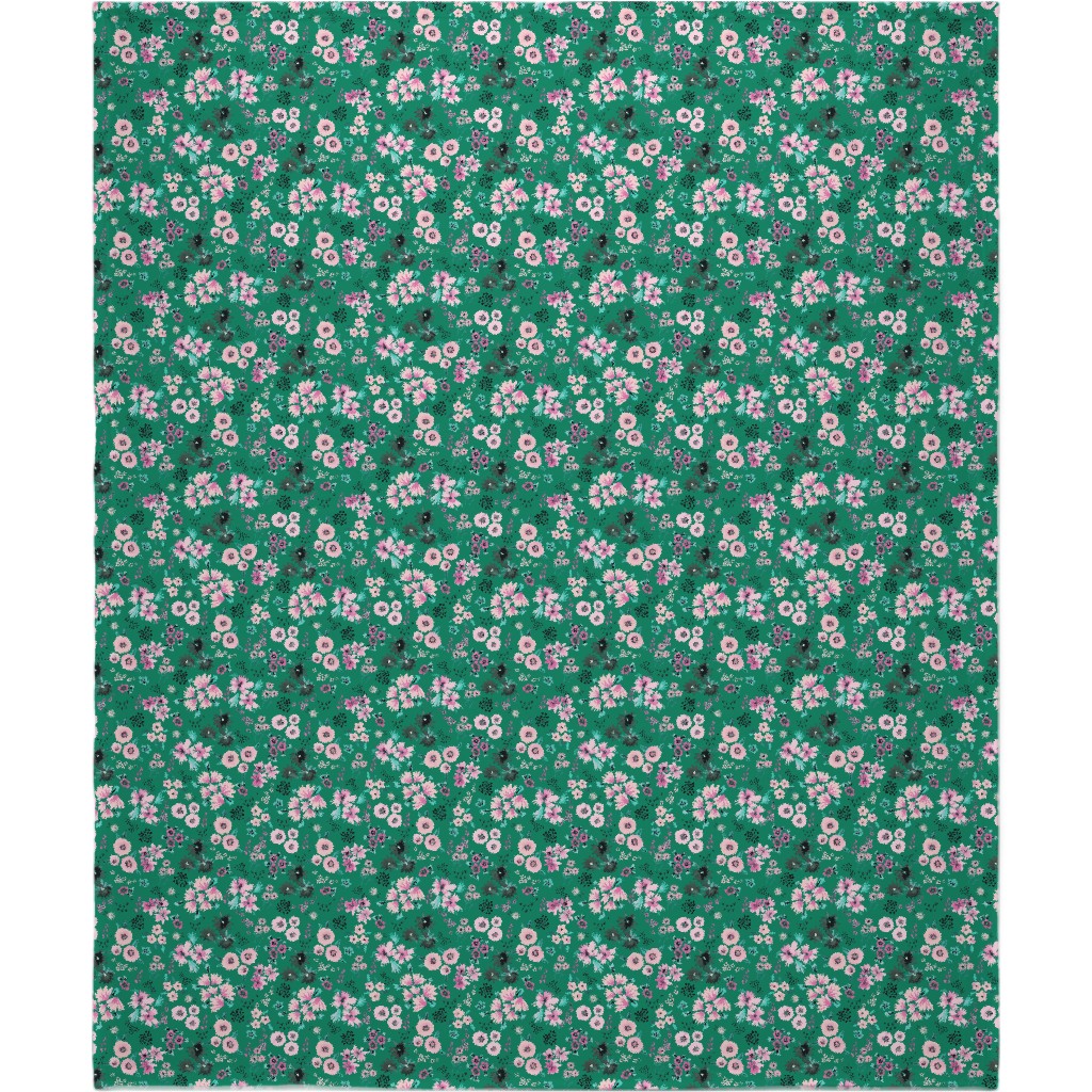Artful Little Flowers - Green Blanket, Plush Fleece, 50x60, Green