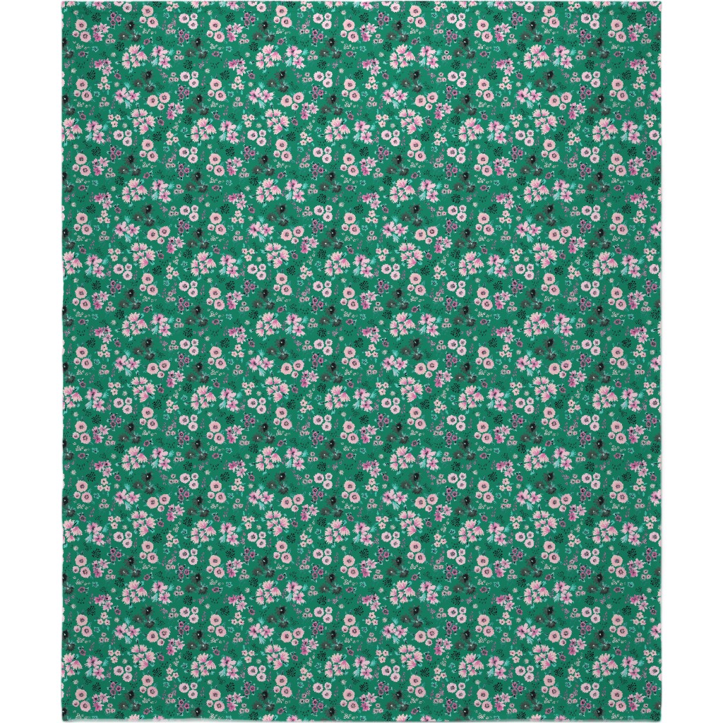 Artful Little Flowers - Green Blanket, Plush Fleece, 50x60, Green, Classic Green