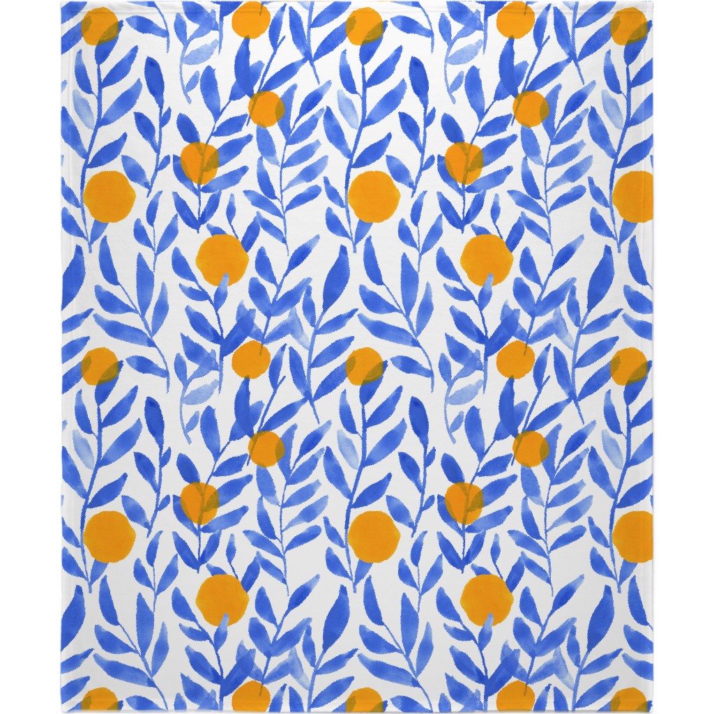 Modern Lemons Block - Blue and Orange Blanket, Plush Fleece, 50x60, Blue, True Blue