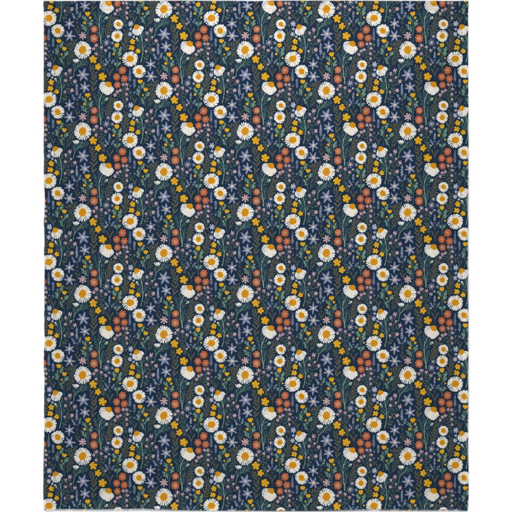British Spring Meadow - Navy Blanket, Plush Fleece, 50x60, Multicolor