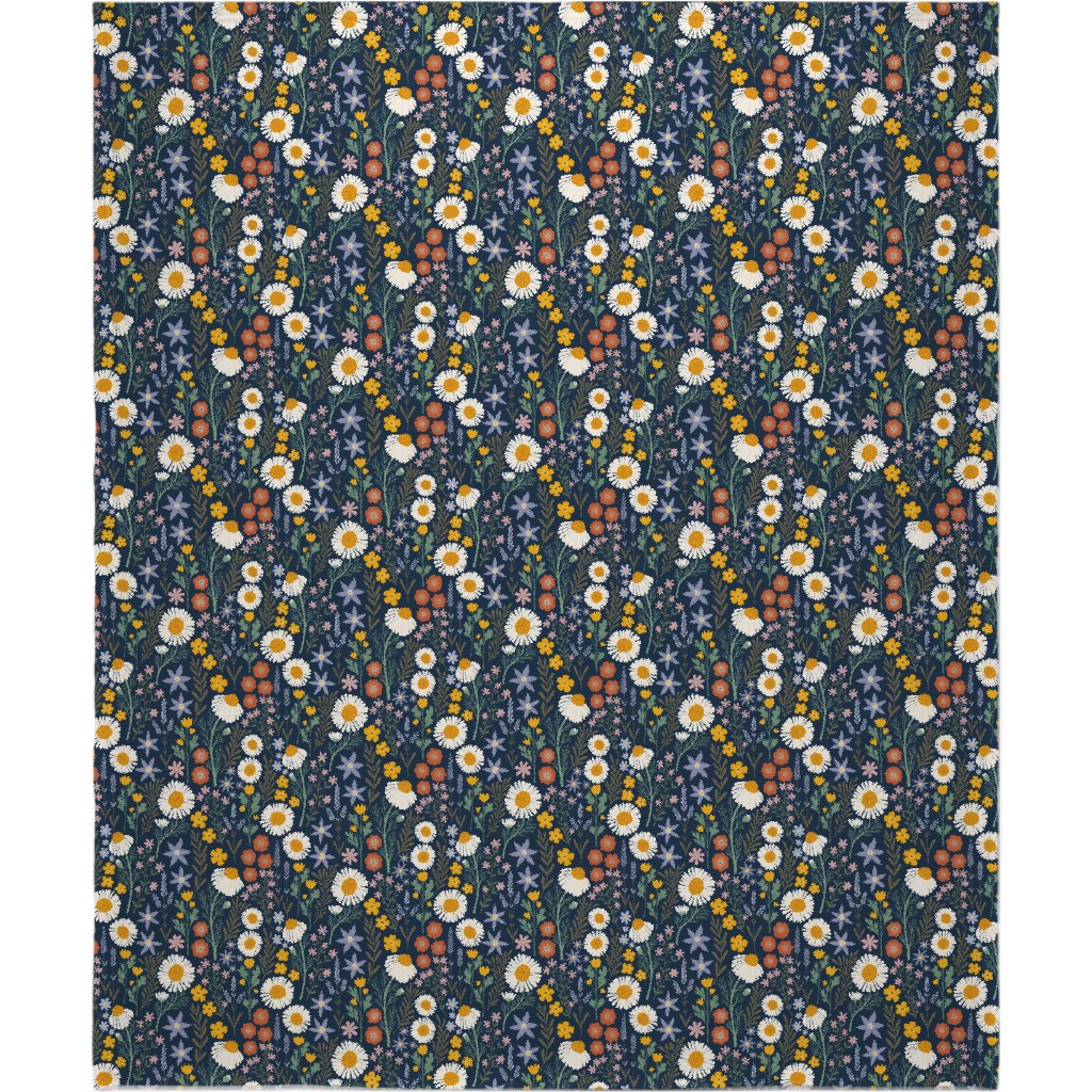 British Spring Meadow - Navy Blanket, Plush Fleece, 50x60, Multicolor