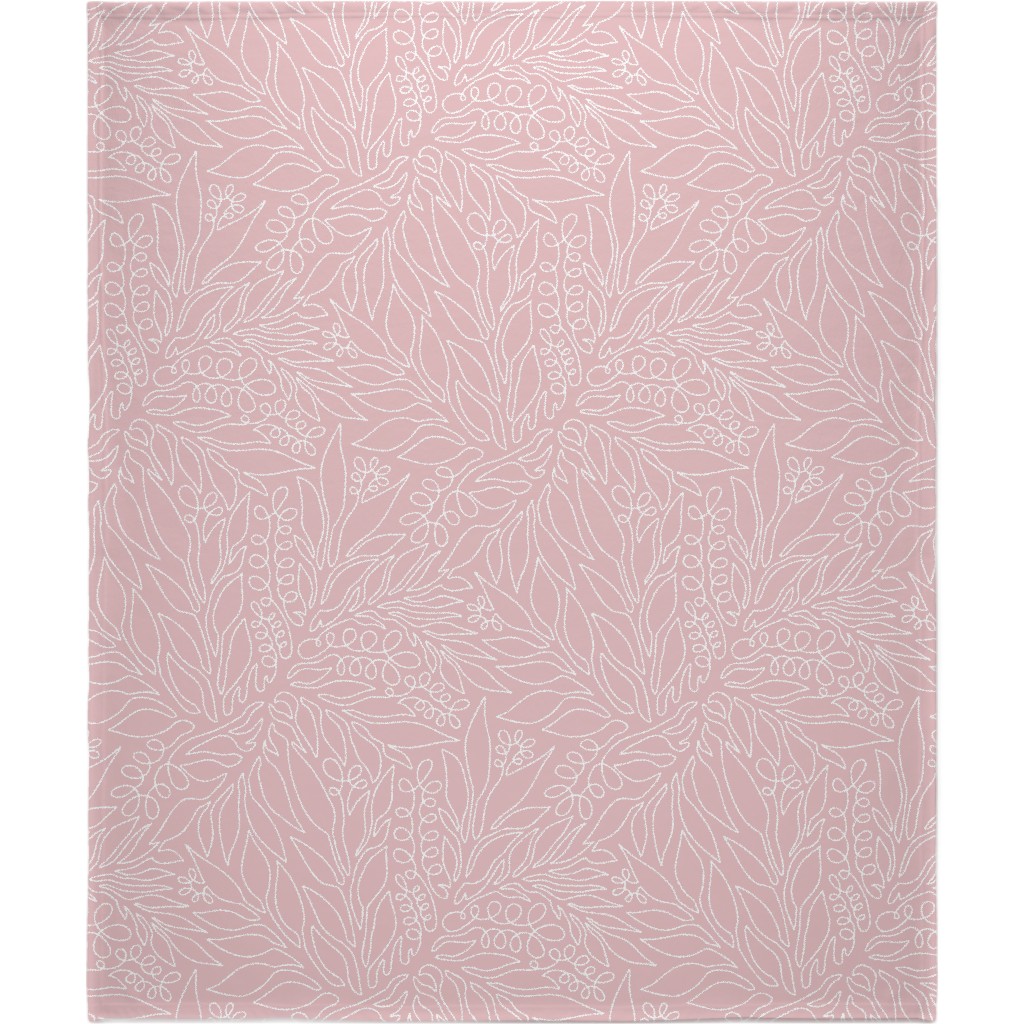 Contour Line Botanicals - Blush Pink Blanket, Plush Fleece, 50x60, Pink