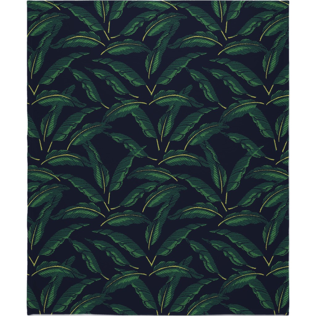 Moody Banana Leaves - Green Blanket, Plush Fleece, 50x60, Green, Classic Green