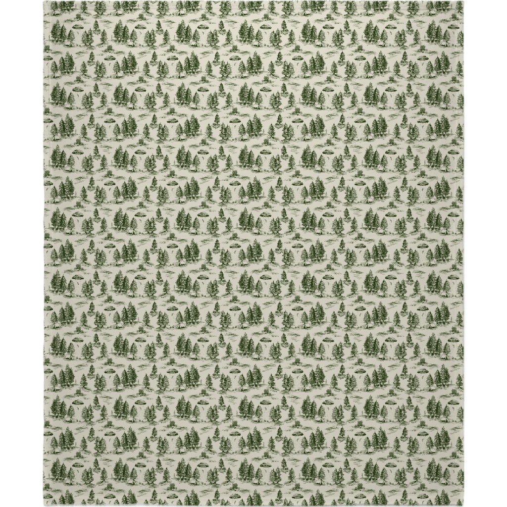 Alien Abduction Toile De Jouy - Forest Green & Cream Blanket, Plush Fleece, 50x60, Green, Classic Green