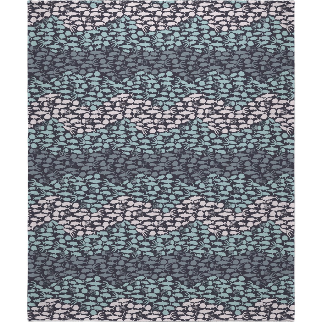 Fish School in Gray Aqua Dark Background Blanket, Plush Fleece, 50x60, Blue