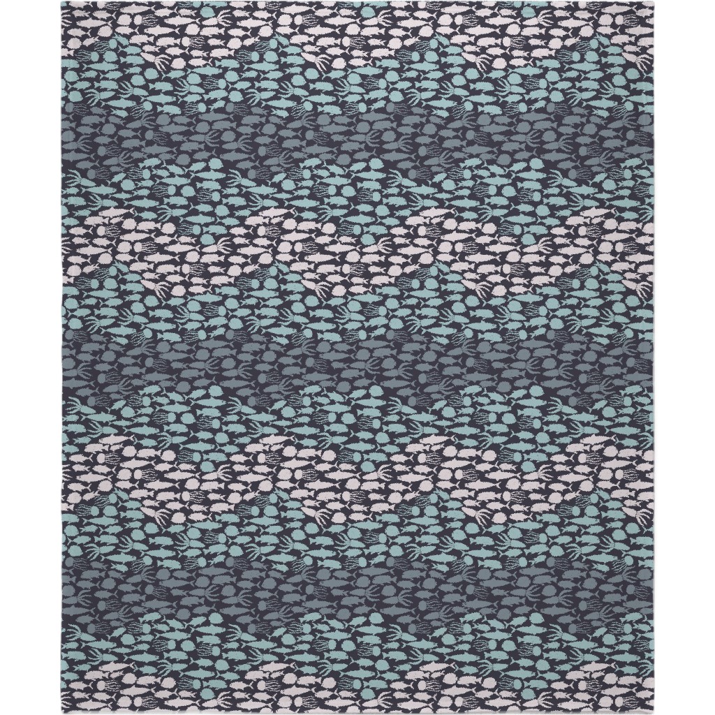 Fish School in Gray Aqua Dark Background Blanket, Plush Fleece, 50x60, Blue, True Blue