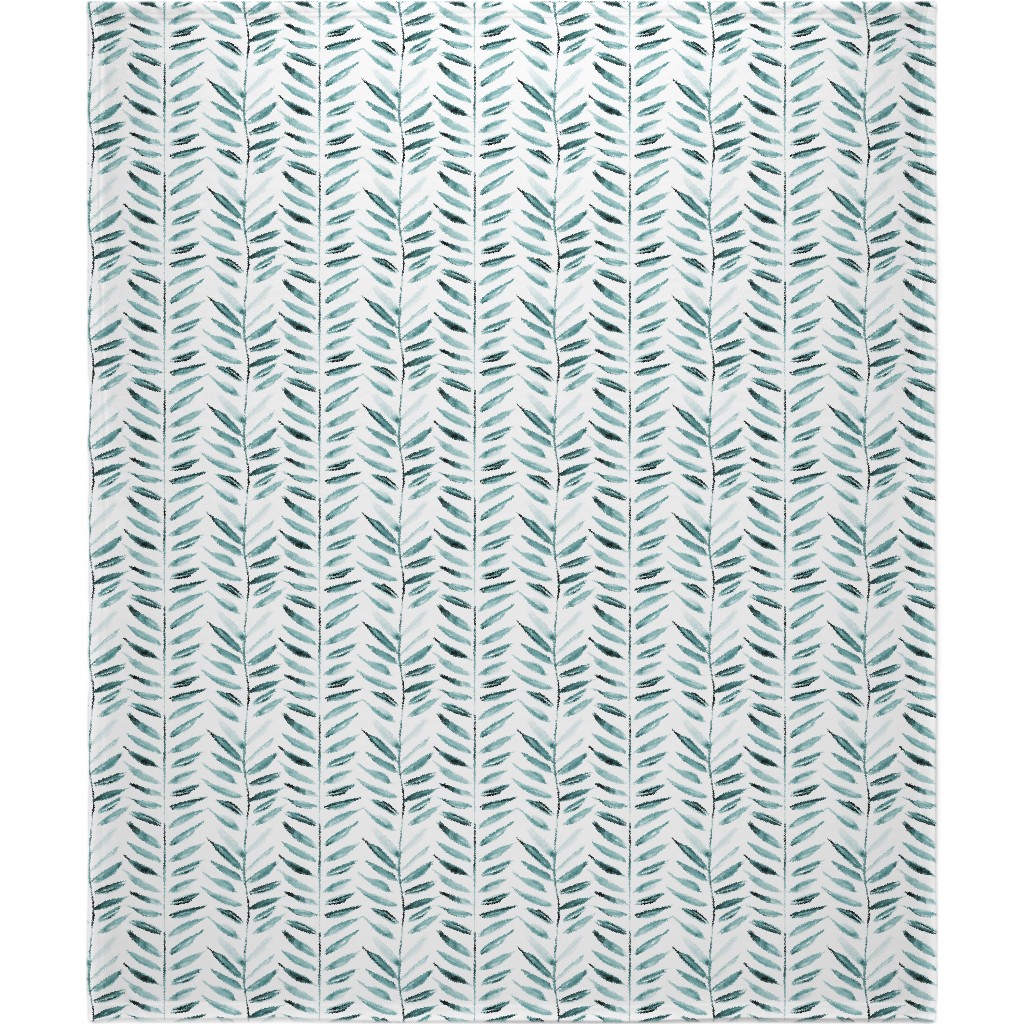 Leaves Herringbone - Watercolor Nature - Emerald Blanket, Plush Fleece, 50x60, Green, Classic Green