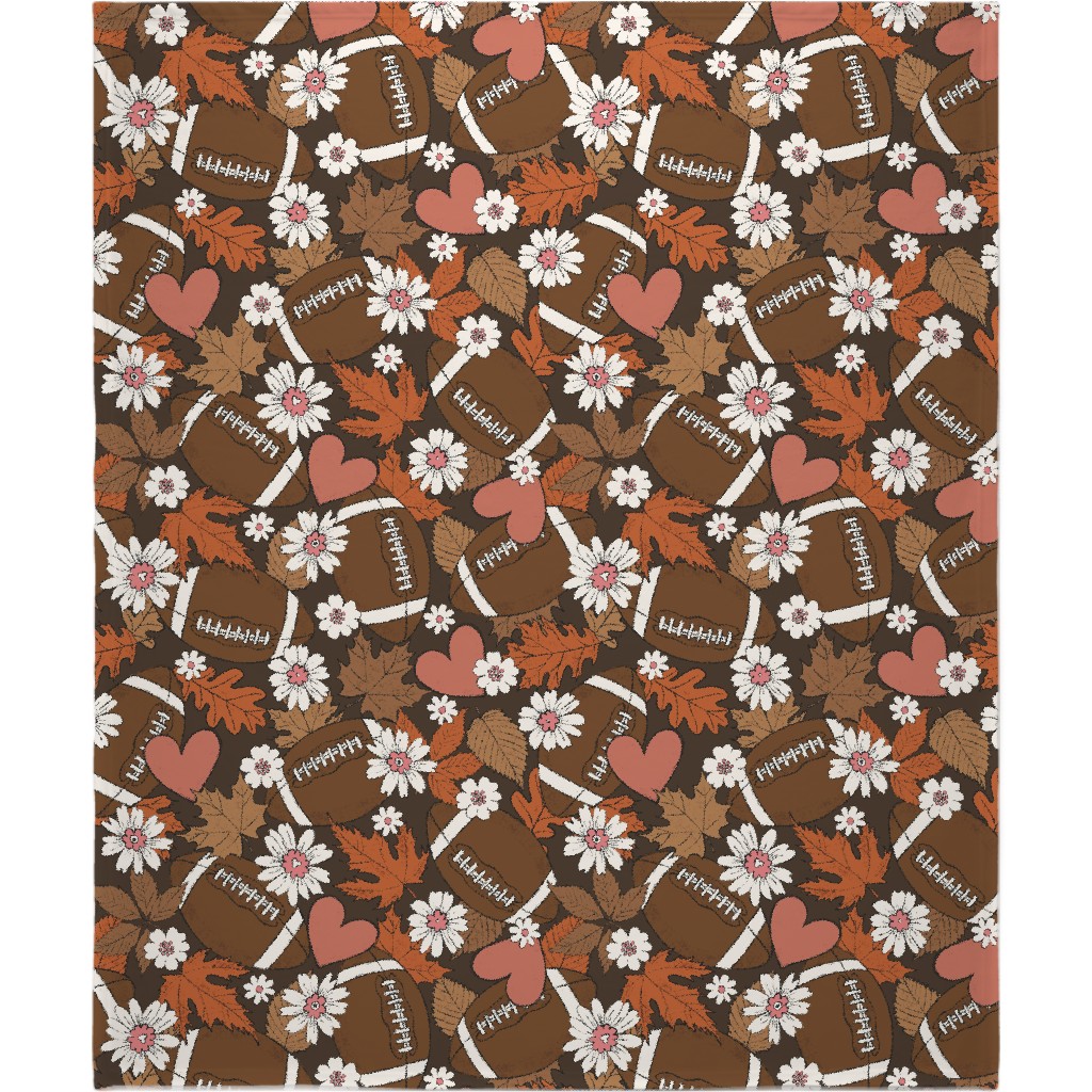 Football, Fall and Florals - Brown Blanket, Plush Fleece, 50x60, Brown