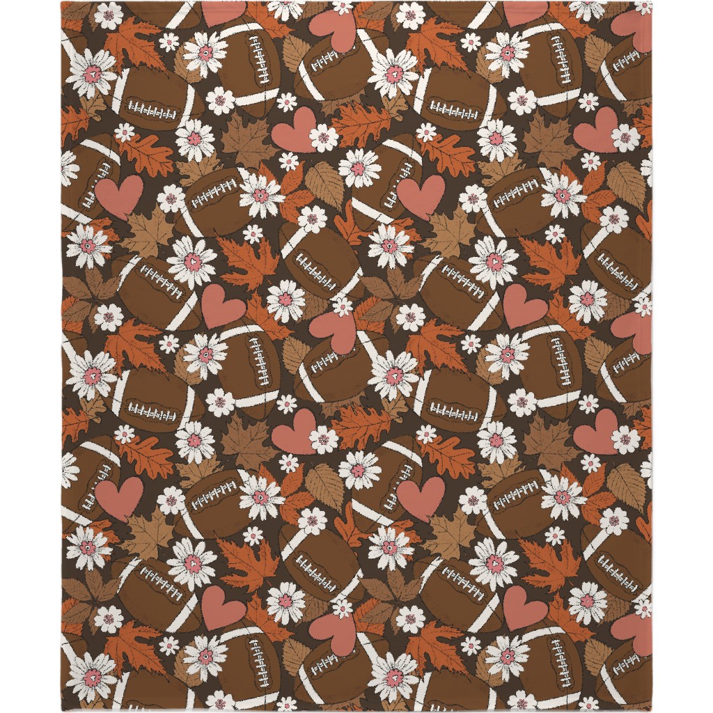 Football, Fall and Florals - Brown Blanket, Plush Fleece, 50x60, Brown, Brown