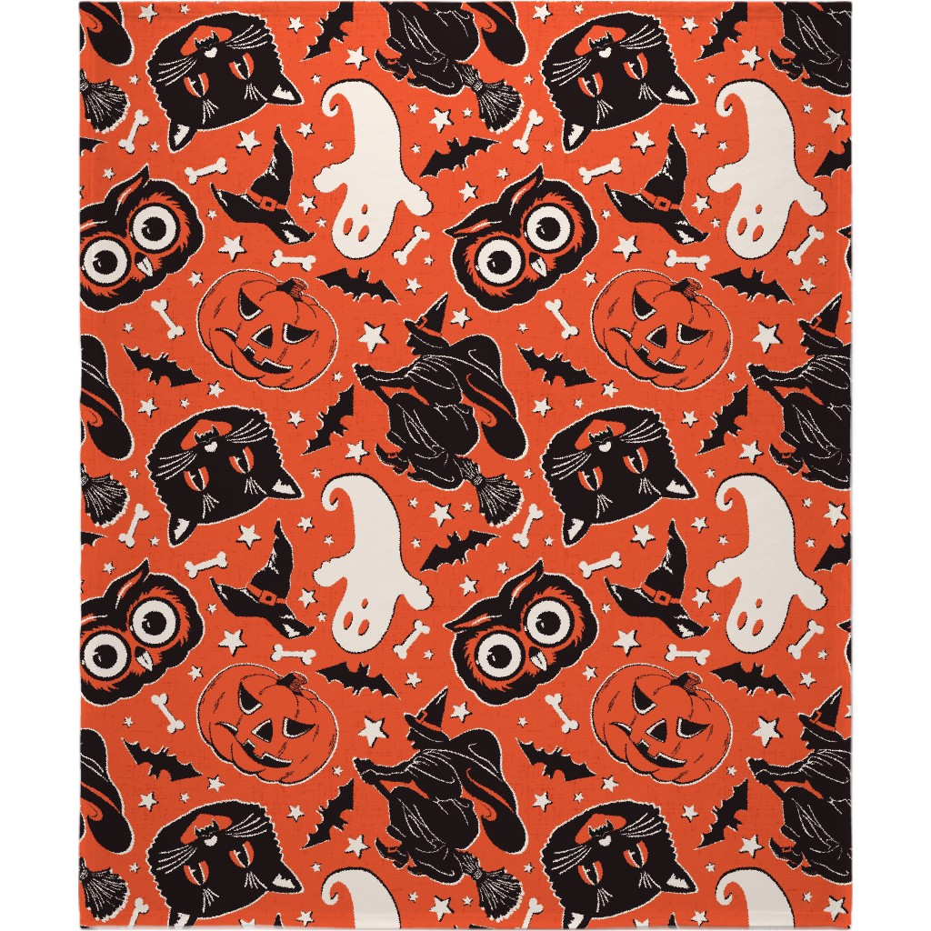 Vintage Halloween - Orange Blanket, Plush Fleece, 50x60, Orange