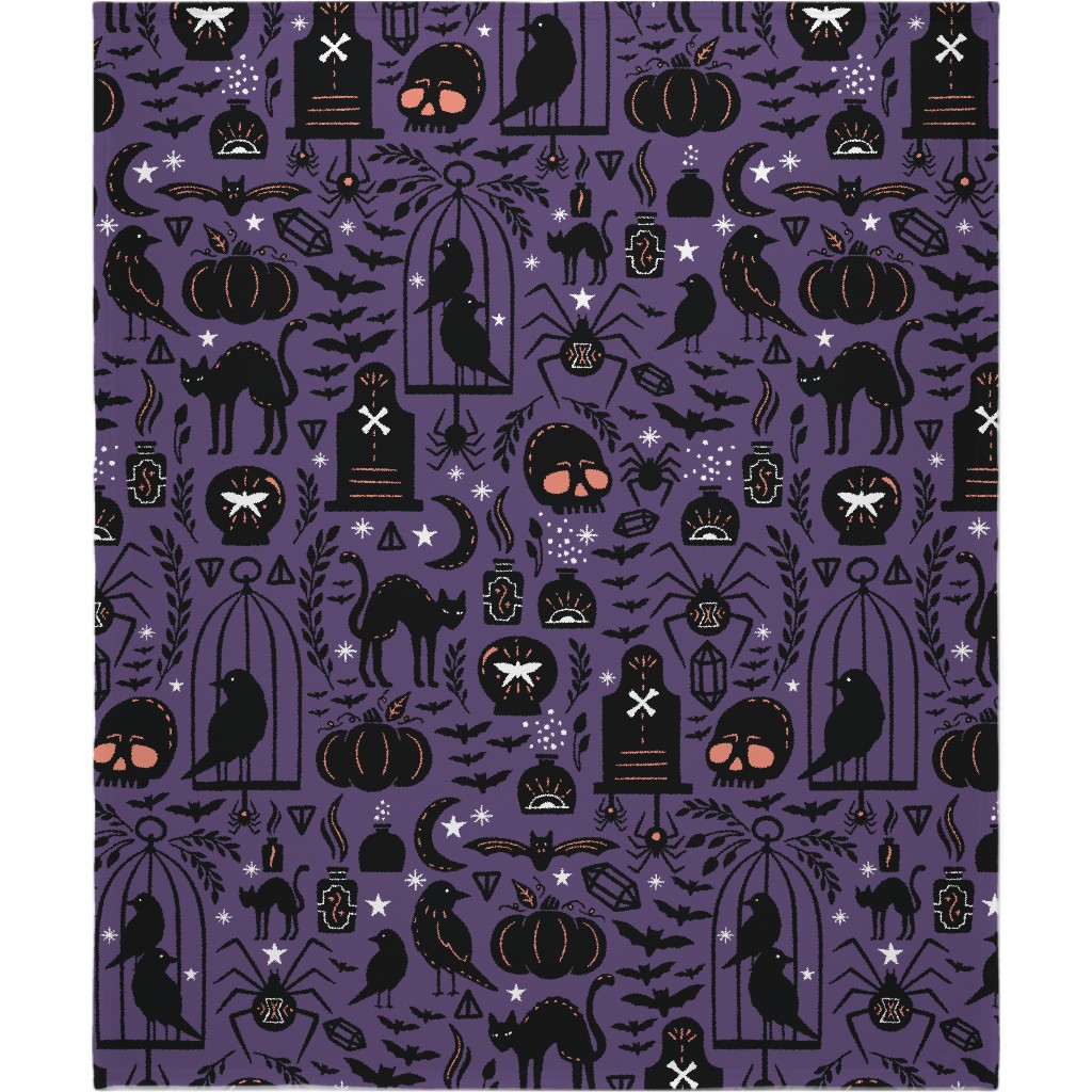 Spooky Witchcraft - Purple Blanket, Plush Fleece, 50x60, Purple, Purple