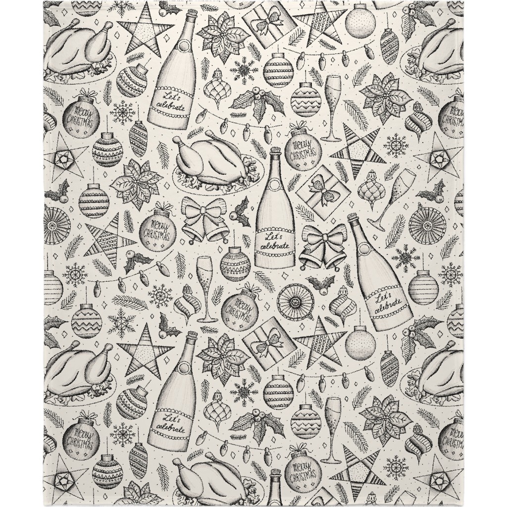 Vintage Christmas Toile - Neutral Blanket, Plush Fleece, 50x60, Beige, Pearl