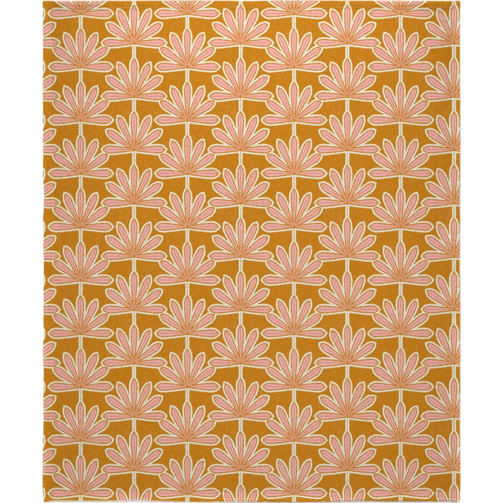 Mid Century Palm Leaf Blanket, Plush Fleece, 50x60, Pink