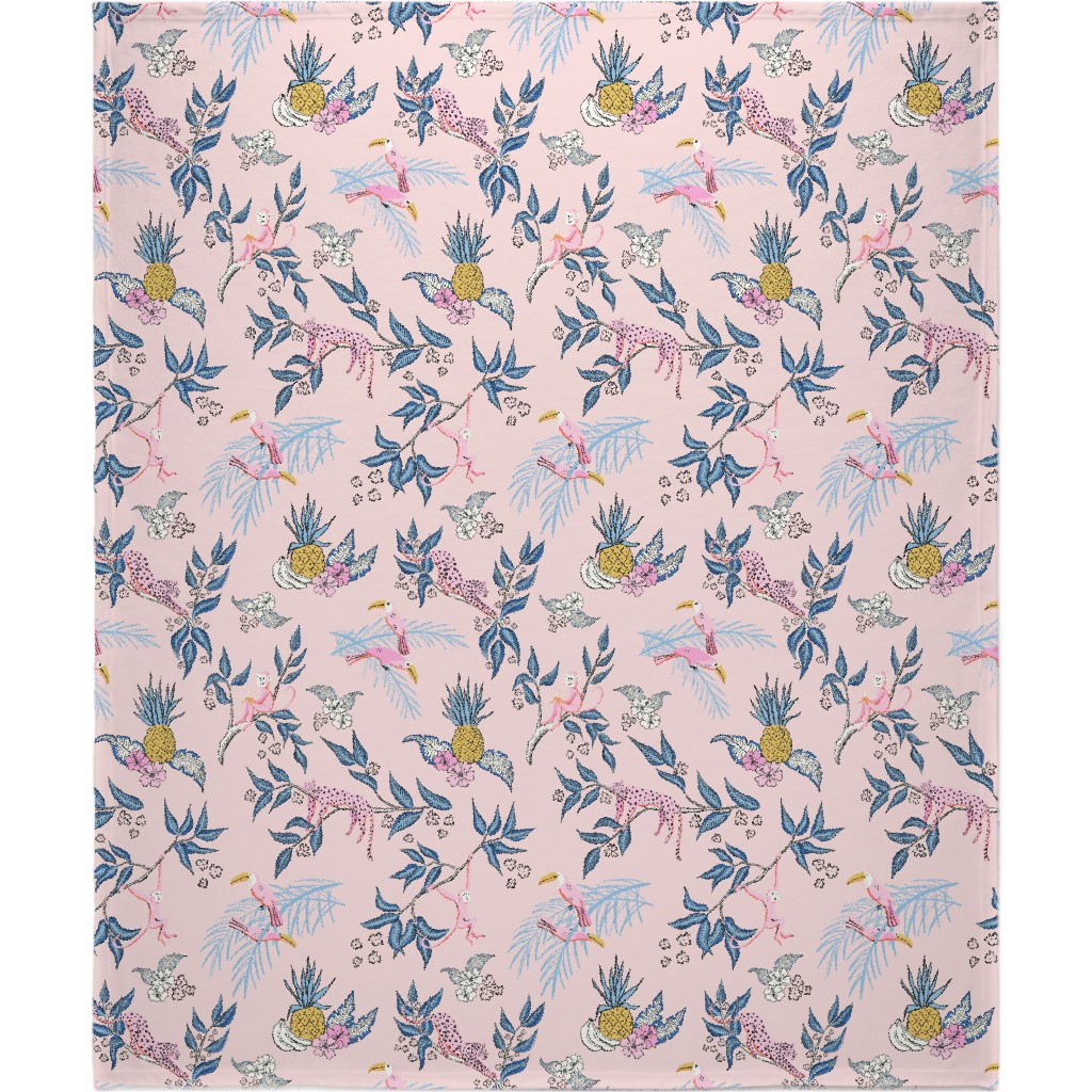 Jungle Toile - Pink Blanket, Plush Fleece, 50x60, Pink