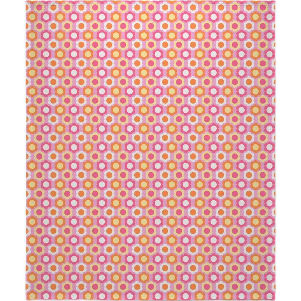 Retro Geometric Flowers - Pink and Orange Blanket, Plush Fleece, 50x60, Pink, Bright Pink