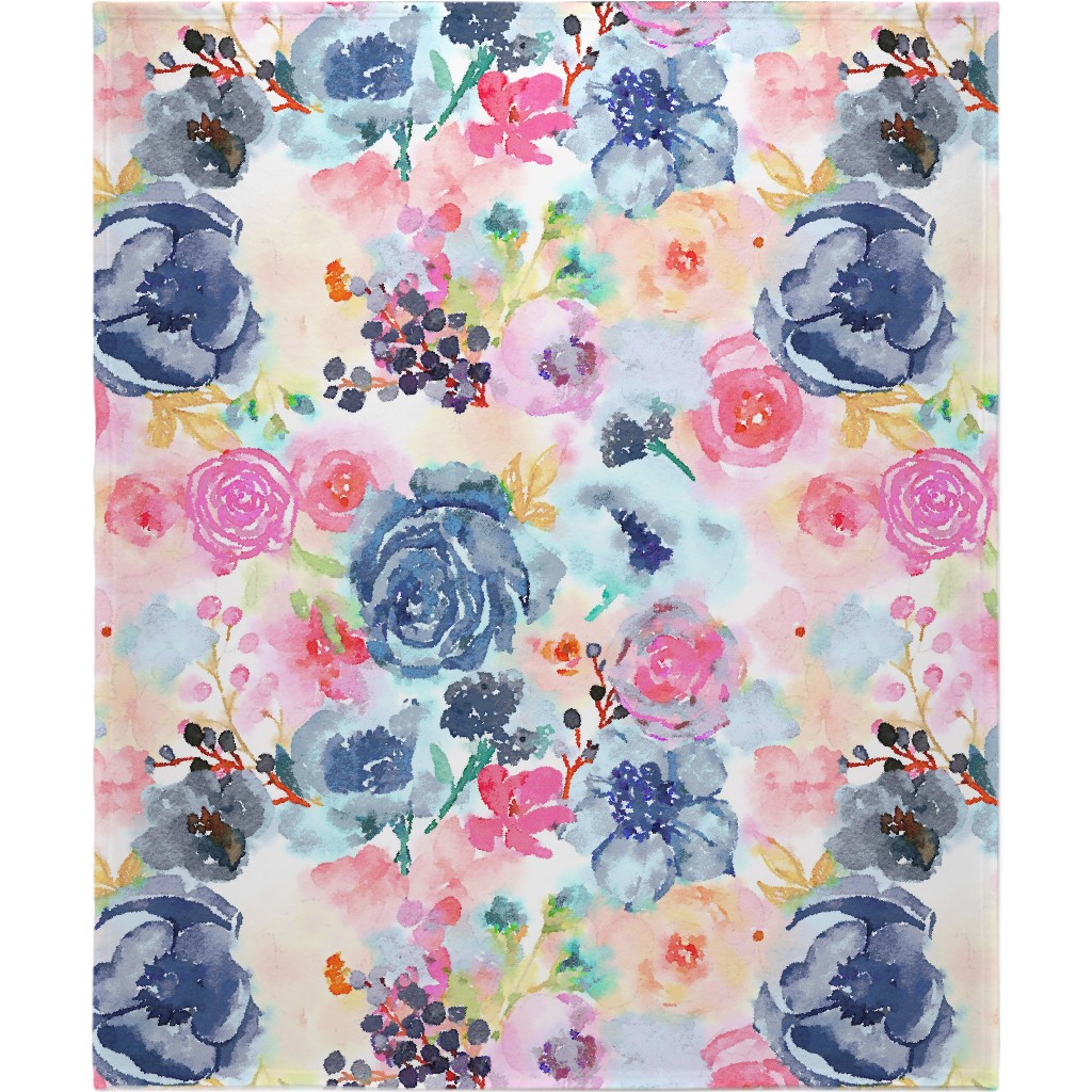 Spring Dreams - Watercolor Floral - Multi Blanket, Plush Fleece, 50x60, Multicolor