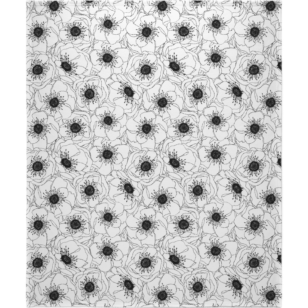 White Anemones - Neutral Blanket, Plush Fleece, 50x60, White, White