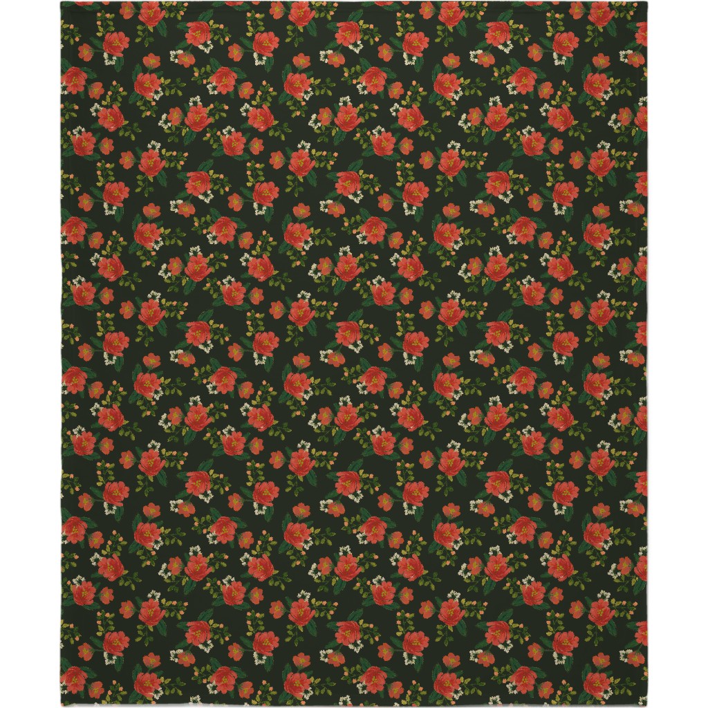 Holiday Floral Blanket, Plush Fleece, 50x60, Green