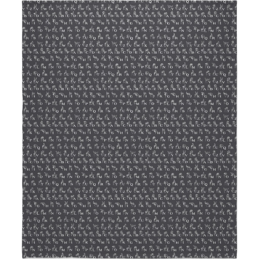 Sign Language Alphabet Blanket, Plush Fleece, 50x60, Gray, Flint