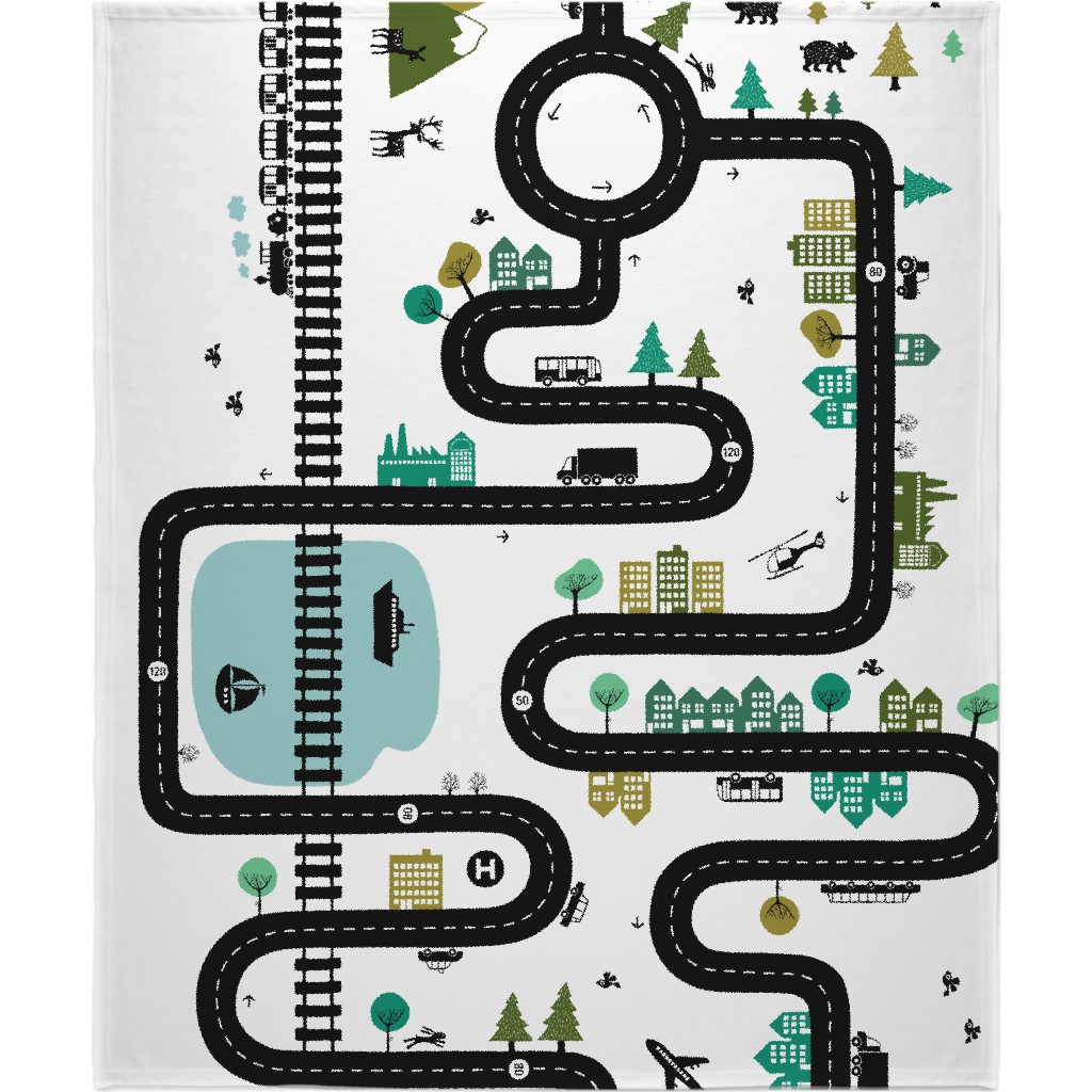 Road Map - White Blanket, Plush Fleece, 50x60, White, White