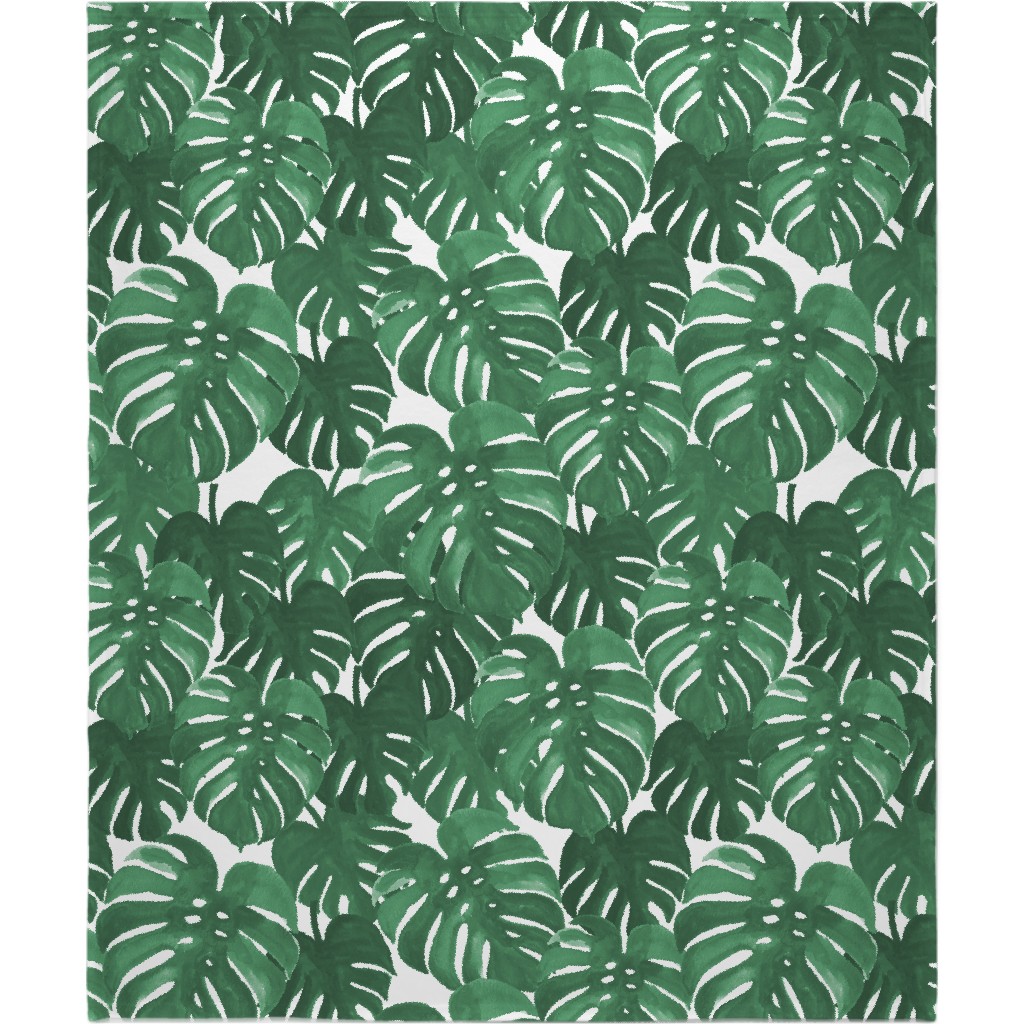 Tropical Palms - Green Blanket, Plush Fleece, 50x60, Green