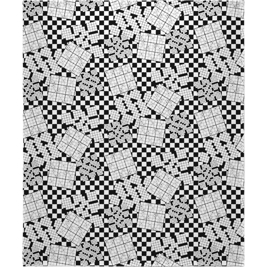 the Daily Puzzles - Black and White Blanket, Plush Fleece, 50x60, Black, Black
