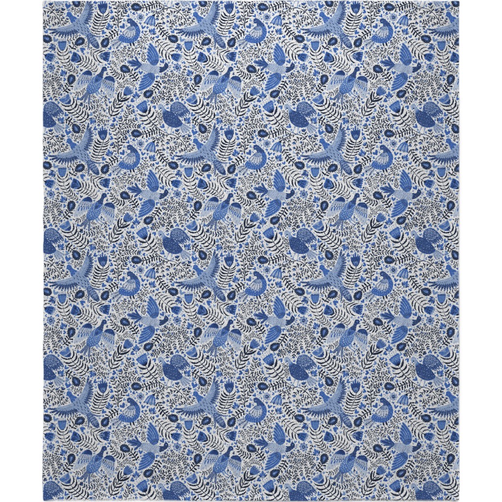 Scandinavian Birds - Indigo Blue Blanket, Plush Fleece, 50x60, Blue, True Blue