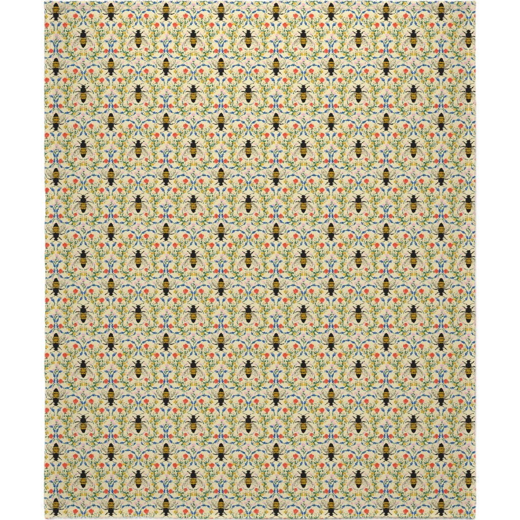 Bee Garden - Multi on Cream Blanket, Plush Fleece, 50x60, Yellow, Classic Yellow